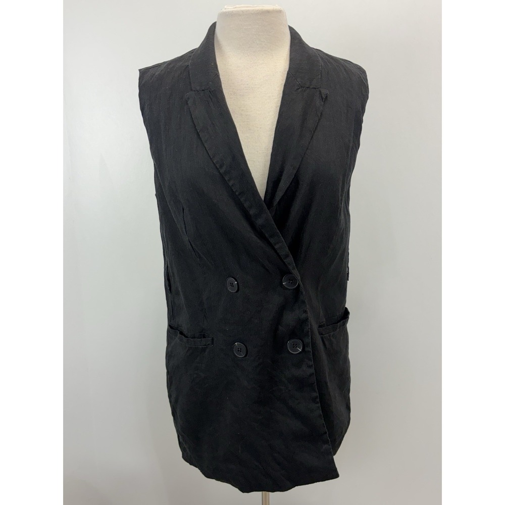 Jason Wu Linen Blend Vest Sz Medium Black Double Breasted * No Belt* Sleeveless